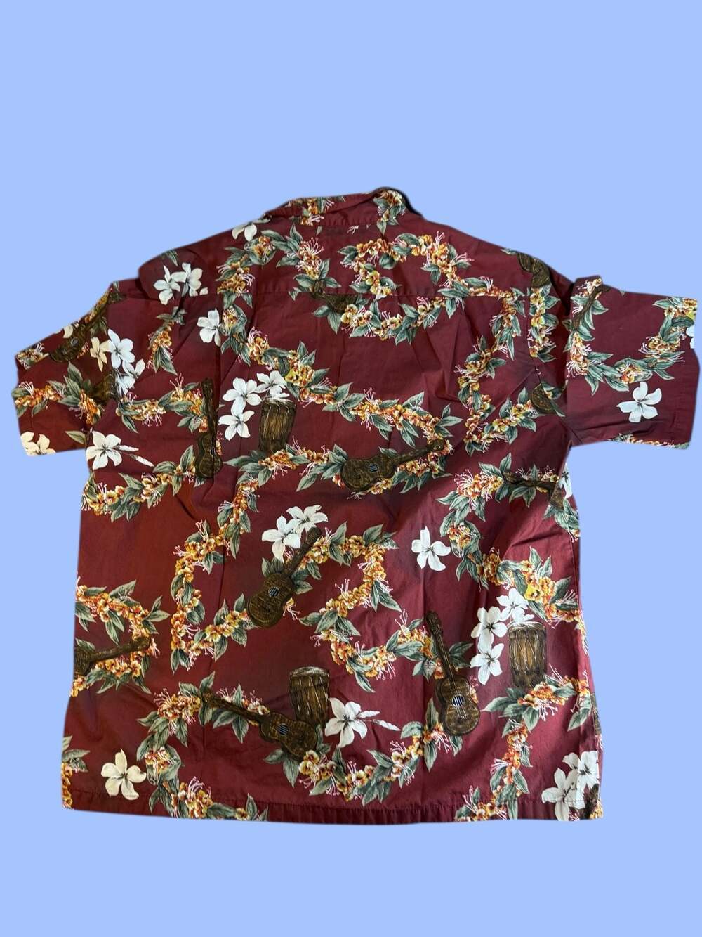 Vintage Bishop St. Apparel Men's XL Hawaiian Shirt Ukulele Floral Print Red - Picture 4 of 8